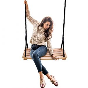 Taeku Balançoire Adulte, Imperméables Hêtre Arbre Balançoire en Bois Balançoire de Jardin avec Corde réglable Siège de Chaise pour Intérieur Extérieur (60 * 25cm) (Taeku SE, neuf)