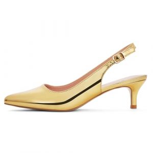 GENSHUO Escarpins à Bride arrière pour Femmes, Bout Pointu, Bride à la Cheville à Talon Chaton, Chaussures habillées élégantes et Confortables, Peinture dorée, 37 EU (angelilazhou, neuf)