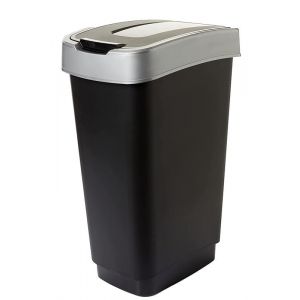 SUSTANIA Poubelle de cuisine, 50 l, anti-odeurs, avec couvercle basculant de 50 l, grande, 60 x 45 x 34 cm, en plastique recyclable, robuste, noir/argent, fabriquée dans l'UE (2friends GmbH, neuf)