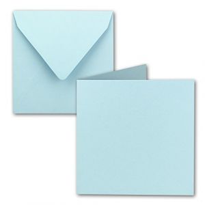 Lot de 50 cartes pliantes carrées, 15 x 15 cm, avec enveloppes, bleu clair, collage humide, pour cartes de vœux, invitations, etc (GUSTAV NEUSER GmbH, neuf)