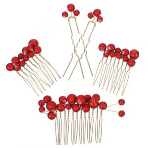 PACKOVE 1 Ensemble Coiffure En Épingle à Cheveux Peigne Casque De Mariage Pour La Mariée Pinces à Cheveux De Mariage Mariée Accessoires De Cheveux De Mariage Cheveux De Mariée Perle Rouge (Spring TU, neuf)