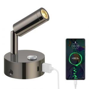 ERWEY Lampe de lecture 12V pour camping-car, applique murale LED avec interrupteur Touch Dimmable 3000K-6000K,DC 12V-24V Spot avec prises USB A+C pour bateau voiture camper van,Noir brillant (Homkel, neuf)