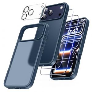 FLLAO 4 en 1 Coque pour iPhone 17 Pro avec 2 Verre Tremp&eacute; et 1 Ultra HD Cam&eacute;ra Protecteur, [Coussin d'air Int&eacute;gr&eacute;] Antichoc Antirayures Bumper Protection Housse pour iPhone 17 Pro 6.3", Bleu fonc&eacute; (YeMe, neuf)