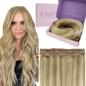 Fshine Extension à Clip Cheveux Naturel Rémy 12inch 30cm 50g Highlighted Golden Blonde and Dark Blonde Extensions Cheveux Naturel Humains 3 Pièces Rajout Cheveux Clip Naturel Couleur 16P22 (Fshine Hair Eu, neuf)