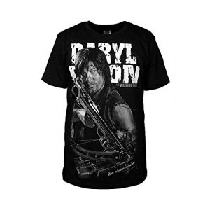 T-shirt &agrave; l'effigie de Daryl Dixon de la s&eacute;rie The Walking Dead - T-shirt &agrave; manches courtes en coton - Noir - noir - S (fortunezone, neuf)