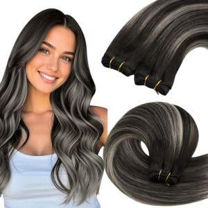 YoungSee Extension Tissage Cheveux Naturel Ombre 18 Pouces Weft Hair Extension Ombre Tissage Naturel Cheveux Humain Remy Hair Ombre Noir à Argent Tissage Cheveux Lisse Balayage 100g (YoungSee Europe, neuf)