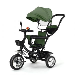 OHMG Tricycle 4 en 1 pour bébé, auvent pliable pour enfants, tricycle évolutif, tricycle avec pédales et ceintures à 3 points, vélo pour bébé, avec accessoires pratiques, 2 paniers, 9 mois (jusiZL, neuf)
