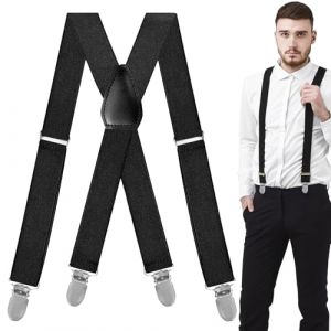 UZSUZZ Bretelles Homme Larges Réglable, Bretelles Extra Larges en X pour Hommes, Ajustables élastiques et Durables Bretelles Homme, Bretelles pour Hommes avec de Tres Fortes 4 Clips - 3.5 cm (JSDGKG KETGX LTD, neuf)