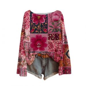 2025 Pull Femme Hiver Vintage Imprimé Floral Bohème Pull Over Tricoté Chic Et Élégant Col Rond Manche Longue Sweater À Motif Hauts Oversize Pas Cher Vetement 2025 Femme Confortable (Anglekie, neuf)