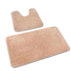Rururug Ensemble de 2 tapis de salle de bain, tapis de bain en microfibre douce et tapis de WC avec d&eacute;coupe, tapis de bain antid&eacute;rapant, lavable, beige, 50 x 80 cm + 50 x 40 cm (NYCXSMYXGS, neuf)