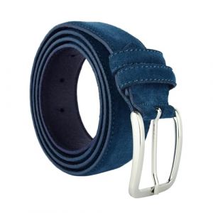 GRESEL Ceinture Homme Femme en Cuir Daim V&eacute;ritable, Raccourcissable, Made in Italy, Bleu 3,5 cm (GreSel, neuf)