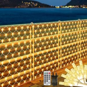 THKFUL Filet lumineux d'extérieur pour buissons,6X3M 408LED Lumières de Fée Extérieures,Cristal,Cristal,Connectable, Étanche, Télécommande, Minuterie pour Jardin Patio Balcon Clôture(Blanc Chaud) (pengchengxing, neuf)