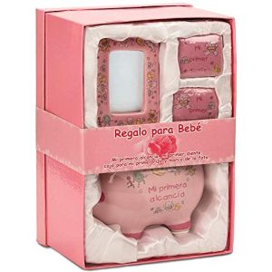 BRUBAKER - Coffret cadeau B&eacute;b&eacute;/Naissance - 4 Pi&egrave;ces - Ma premi&egrave;re tirelire, Bo&icirc;te &agrave; dents de lait, Bo&icirc;te &agrave; m&egrave;che de cheveux & Cadre photo - Rose/Fille - Espagnol (BRUBAKER (Der Schnellversender!), neuf)