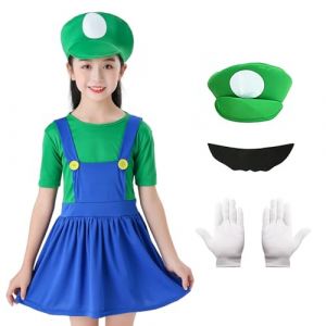 Formemory Déguisement Mario et Luigi pour Enfant Adulte, Costume de Mario Déguisement Luigi Classique avec Chapeau Moustache Gants Combinaison, Déguisements Mario pour Carnaval Halloween (F/V, M) (For memory, neuf)