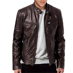 Vestes D'Été Légère en Cuir Synthétique Homme Veste de Motàrd Rétro en Cuir Synthétique Veste de Moto D'Été Imperméàble Mànteàu en Cuir Gràndes Tàilles Blouson demi-Sàison àvec (extensivc, neuf)