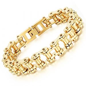 vissen Bracelet Homme Moto Chaine Bijoux Homme Acier Inoxydable R&eacute;glable Plaqu&eacute; Or Cadeau Bijoux (vissen, neuf)