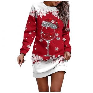 Robe Noel Femme Robe Pull De Noel Femme Robe Grande Taille Femme SoiréE Pull De Noel Robe Pull De NoëL Femme Jupe Taille Haute Femme Robe D Hiver pour Femme Costume Mere Noel Chic Mode (GUnakd, neuf)