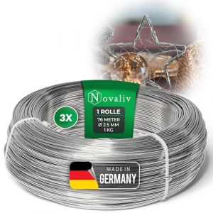 Novaliv Rouleau de fil en aluminium de 228 m - 2,5 mm - Argent&eacute; - Id&eacute;al comme fil flexible pour le bricolage, les projets de bricolage et les d&eacute;corations - Rouleau de 76 m - Fil d&eacute;coratif - Fil pour (AMP GmbH, neuf)