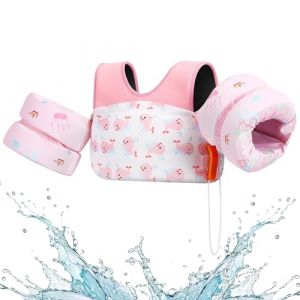 HeySplash Gilet de Natation pour Enfant Bébé, Gilet Flottant d'Entraînement de Natation avec Manches Flottantes, Gilet Survie de Motif Mignon avec Boucle de Sécurité à Sangle Réglable, Baleine Rose (SiuMed EU, neuf)