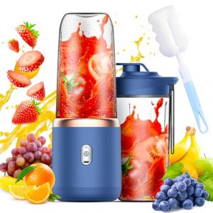 Blender Portable, Afenau 400ML Smoothie Mixer avec brosse et gobelet de rechange, Mini Blender Smoothie, Mixeur Portable pour la Préparation de Milk-Shakes, jus de Fruits, Smoothies (Bleu) (enshishiaoshenghongmenchuangyouxiangongsi, neuf)