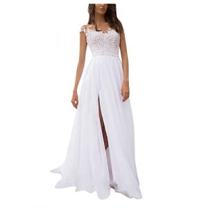 Générique Robe de mariée en mousseline de soie pour femme - Robe de mariée vintage en dentelle - longue en mousseline de soie - de mariée bohème - de mariée - de mariée élégante - Fente (zezhoushangmao, neuf)