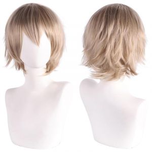 SUXUMHAO Perruque unisexe AnimeShortHairWigCosplayAnimeWigFluffyLayeredCostumePerruque r&eacute;sistante &agrave; la chaleur Synth&eacute;tiqueCostumePartyPromWigswithBangs, BeigeB (Sensentrade, neuf)