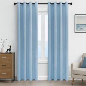 MRTREES Lot de 2 Rideau Occultant Bleu Ciel &agrave; Oeillets pour Chambre 140x240 CM, Rideaux Thermiques Isolants Anti Froid et Chaleur D&eacute;coration Porte Fenetre Salon Moderne, Rideau Opaque Doux (MRTREES HOME, neuf)