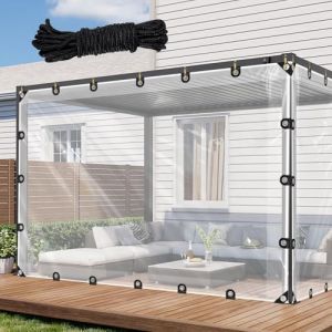 PIPRE 3.5 m x 4.8 m Bâche Transparente avec Œillets, 130g/m² Bache Transparente, Bache Exterieur Impermeable pour Terrasse, Balcon, Jardin avec Corde (GUAJKG, neuf)