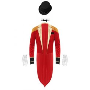 Runhomal Veste Smoking Homme Femme Manteau Queue de Pie D&eacute;guisement Prince Roi Costume de Directeur du Cirque Dompter F&ecirc;te &agrave; Th&egrave;me Carnaval Halloween Type C Rouge L (henanxianglijuzhuangshicailiao, neuf)