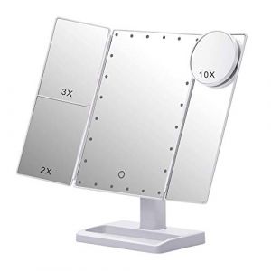 Foemey Miroir de Maquillage à Trois Volets avec 22 LumièRes LED, Grossissement 10X / 3X / 2X Miroir CosméTique de Bureau de Table éClairé Portable, Blanc (TYbstdianzi, neuf)