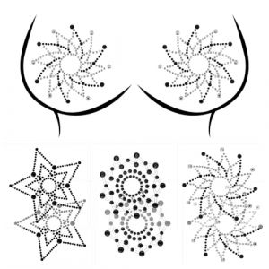 3 Paires Autocollants pour T&eacute;tons en Cristal Autocollants Sexy pour T&eacute;tons en Strass T&eacute;tons &agrave; Paillettes Bijoux No&euml;l Carnaval Autocollants de Poitrine de Tatouage de P&eacute;tales pour Femmes (Noir) (milesale, neuf)