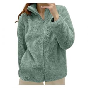 veste pilou pilou femme sans capuche basic manteau hiver chaud polaire avec fermeture Éclair manteaux femme d'hiver grande taille avec poches haut thermique manche longue col montant ideal (GN1, L) (FATUS, neuf)