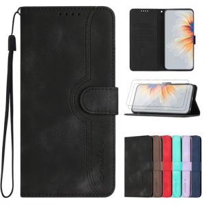 xinyunew Coque pour Huawei P20 Lite + 2 Pièces Verre Trempé,Protection Portefeuille Case Cover de Magnétique for Huawei P20 Lite Housse en Cuir Case Noir (xinyunew, neuf)