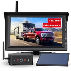 Auto-VOX Caméra de recul sans Fil Solaire avec Vision Nocturne IR, 1080p avec Moniteur à écran partagé de 7" pour camions, Camping-Cars, caravanes, remorques, Bus (Solar4) (Boscam EU Distributor, neuf)