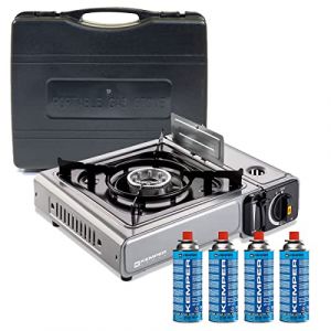 KEMPER - R&eacute;chaud &agrave; gaz 2200W INOX + 4 Cartouches de gaz Double syst&egrave;me de s&eacute;curit&eacute; Puissance r&eacute;glable (Univers Du Pro, neuf)