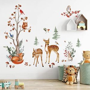 wondever Stickers Muraux Animaux Foret Arbre Autocollants Muraux Mural Stickers Enfants Cerf Renard Pin pour Chambre Enfants Bébé Pépinière (Wondever EU, neuf)