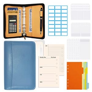 LSAMA Budget Planner, Porte-documents A6 en cuir synth&eacute;tique Classeur A6 avec fermeture &eacute;clair et calculatrice &agrave; 6 anneaux pour ordinateur portable - Fermeture &eacute;clair (LSAMA FR, neuf)