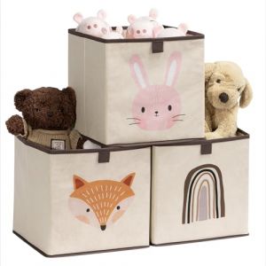 Navaris Cube Rangement Jouet Enfant - Lot 3x Rangement Chambre Enfant Pliable 28x28x28cm pour Livre Jouets Jeux - Panier Boite de Rangement et Bac a Jouet Caisse en Tissu (SX-Commerce, neuf)