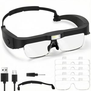 AMFUN Loupe Serre-T&ecirc;te avec Lumi&egrave;re LED, Lunette Loupe &agrave; Chargement USB avec 5 Lentilles D&eacute;tachables (0.75x, 1x, 1.5X, 2.5X, 4X), pour Bricolage, Lecture, Broderie, Loisirs Cr&eacute;atifs et Couture(Noir) (Riyuu, neuf)