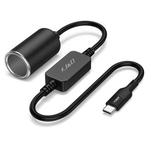 J&D C&acirc;ble Convertisseur USB C M&acirc;le vers Prise Allume-Cigare 12V, C&acirc;ble d'alimentation 12V 18W pour Dash Cam, GPS, Bandes Lumineuses LED de Voiture, Noir, 300 cm (J&D Tech FR, neuf)