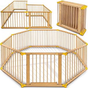 KIDUKU® Barrière de sécurité Parc bébé XXL 7,2 mètres, pliant, porte inclus, à 8 pièces, forme individuelle selon votre choix (Jaune) (DWD-Company, neuf)