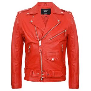 Infinity Leather Blouson Motard Brando en Cuir Rouge pour Homme Blouson en Peau de Vache Rétro Rock L (Infinity Leather Collection, neuf)