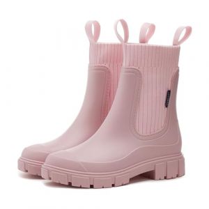AONEGOLD Bottes De Pluie Femme Caoutchouc Imperm&eacute;ables Antid&eacute;rapant L&eacute;g&egrave;res Wellies Rain Boots Semi-Hautes de Jardinage Chaussures(Rose,38 EU) (chengzhou, neuf)
