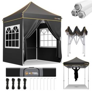 Hoteel Tonnelle Pliante 2 x 2 m très résistante avec 4 parois latérales, étanche et Stable, UPF50+, 3 hauteurs, Tubes hexagonaux améliorés, Tente Commerciale, Noire (Minirong, neuf)