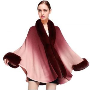 Shmily Girl Poncho Cape Tricot&eacute; De Femme Tricot Manteau Cardigan Avec Col En Fausse Fourrure Ch&acirc;le &Eacute;tole Pour L'automne Hiver Chaud Tricot&eacute; Ponchos Ch&acirc;les (Rouge) (Shmily lady, neuf)