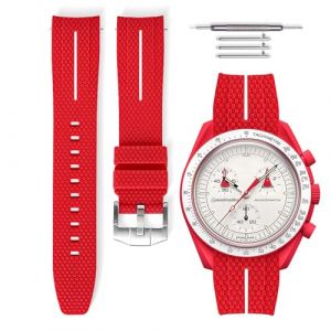 HORACE Bracelet de montre caoutchouc universel &agrave; d&eacute;gagement rapide compatible avec Omega x Swatch MoonSwatch 20mm (Rouge - Ligne Blanche - Argent) (LCGlobal, neuf)