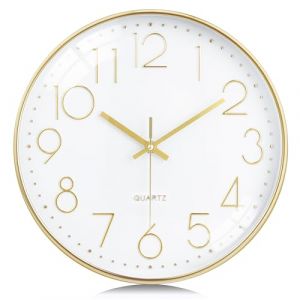 Lafocuse 30cm Horloge Murale Or Moderne Silencieuse, Chiffres 3D Pendules Murales Facile à Lire, sans Tic-tac Déco pour Cuisine Salon Chambre Bureau (QuareBest, neuf)