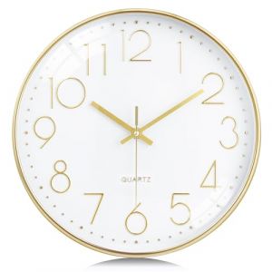 Lafocuse Horloge Murale Or Moderne Silencieuse 30cm, Chiffres 3D Pendule Murale Facile à Lire, Quartz sans Tic-tac Déco pour Salon Chambre Bureau Cuisine (QuareBest, neuf)