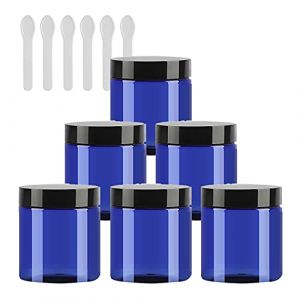 TIANZD 6 Pi&egrave;ces Vides Petit 80 ml Bleu Cosm&eacute;tique Pot en Plastique avec Couvercle Noir 80 g Pots de Cosm&eacute;tique Cr&egrave;me de Bouteille Contenant avec 6x Spatules (BEAUTYVALLEYEU, neuf)