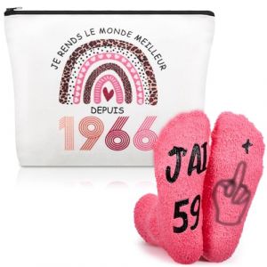 Xuniea Cadeau Anniversaire Femme 60 Ans - Trousse Maquillage & Chaussettes 1966, Id&eacute;e Cadeau Originale Humour Femme N&eacute;e en 1966, Set Accessoire 60e Anniversaire (Yanyhhng, neuf)